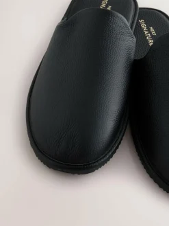 Next Black Signature Leather Mule Slippers^ Slippers|Slippers
