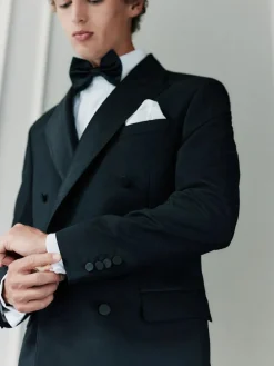 Discount Next Black Signature Nova Fides 100% Italian Wool Double Breasted Tuxedo Suit Jacket