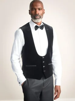Next Black Signature Pontoglio Italian Velvet Waistcoat^ Coats & Jackets|Coats & Jackets