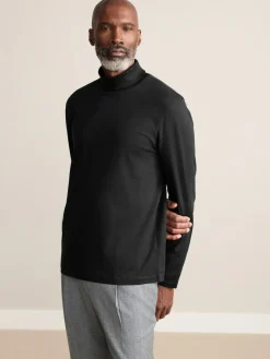 Next Signature SUPIMA® Cotton Long Sleeve Roll Neck T-Shirt Black