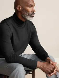 Next Signature SUPIMA® Cotton Long Sleeve Roll Neck T-Shirt Black