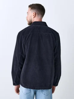 Online Next Single pocket Corduroy Shacket Overshirt Black