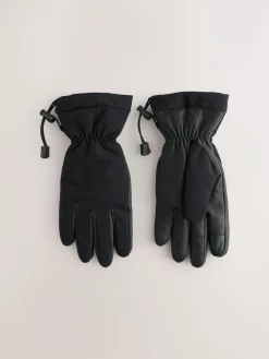 Next Black Ski Gloves With Leather^ Hats, Gloves & Scarves|Hats, Scarves & Gloves