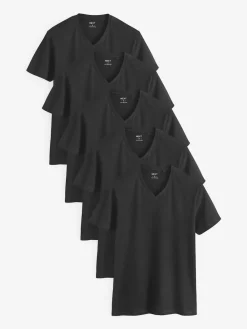 New Next Slim Fit 100% Cotton V-Neck Layering T-Shirts 5 Pack Black