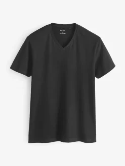 New Next Slim Fit 100% Cotton V-Neck Layering T-Shirts 5 Pack Black