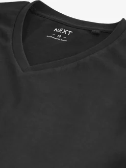 New Next Slim Fit 100% Cotton V-Neck Layering T-Shirts 5 Pack Black