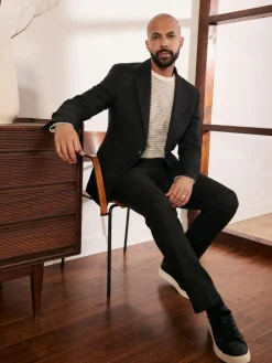 Discount Next Black Slim Fit Linen-Blend Suit Jacket