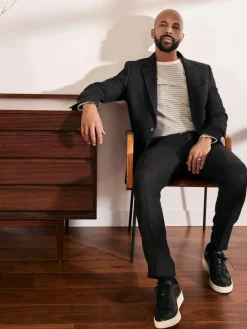 Discount Next Black Slim Fit Linen-Blend Suit Jacket