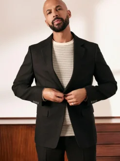 Discount Next Black Slim Fit Linen-Blend Suit Jacket