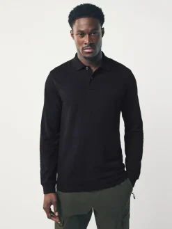 Best Next Slim Fit Long Sleeve Pique Polo Shirt Black