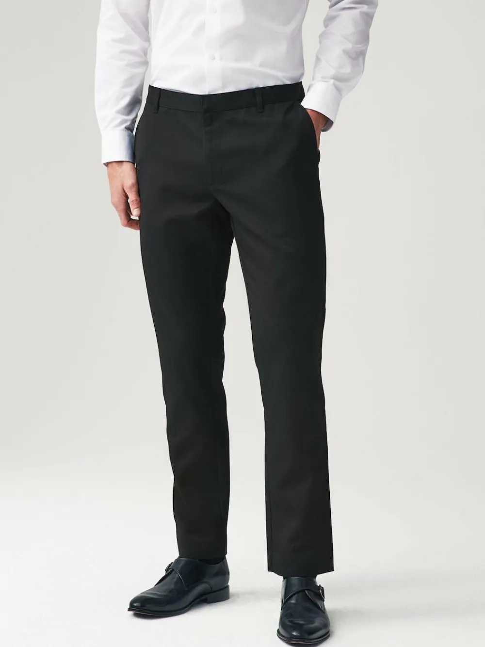 Online Next Slim Fit Plain Front Smart Trousers 2 Pack Black