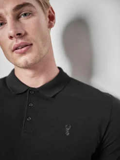 Next Black Slim Fit Short Sleeve Pique Polo Shirt^ Tops & T-Shirts