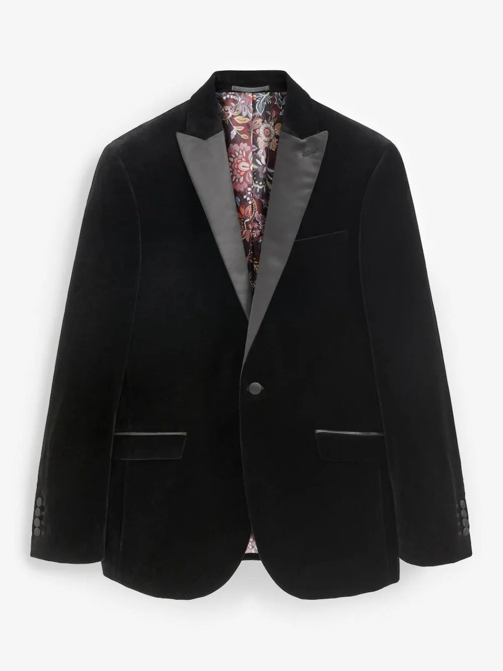 Next Slim Fit Signature Pontoglio Italian Velvet Blazer Black