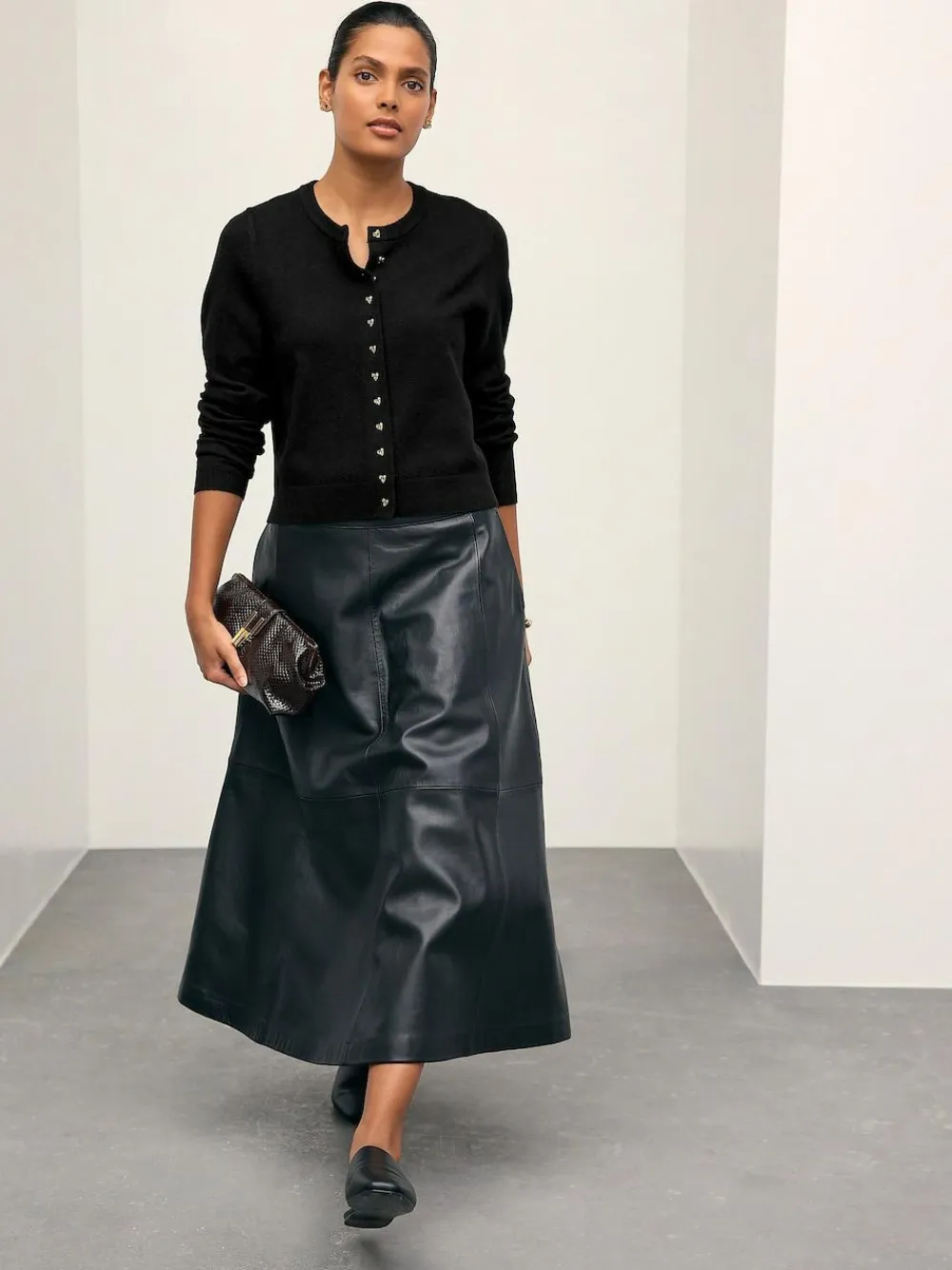 Outlet Next Black Slim Supersoft Crew Neck Cardigan with Wool