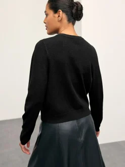 Outlet Next Black Slim Supersoft Crew Neck Cardigan with Wool