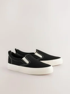 Next Black Slip On Canvas Skater Trainers^Women Sneakers