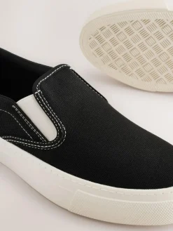 Next Black Slip On Canvas Skater Trainers^Women Sneakers