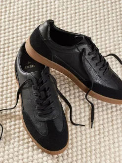 New Next Smart Casual Lace-Up Trainers with Suede Trim Black