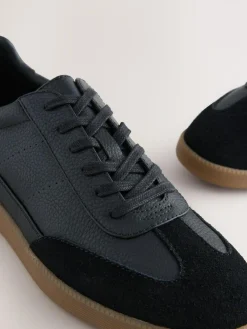 New Next Smart Casual Lace-Up Trainers with Suede Trim Black