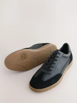 New Next Smart Casual Lace-Up Trainers with Suede Trim Black