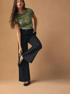 Clearance Next Smart Front Linen Blend Wide Leg Trousers Black