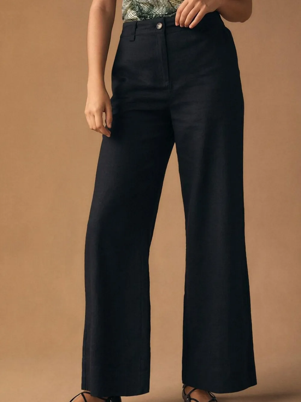 Clearance Next Smart Front Linen Blend Wide Leg Trousers Black