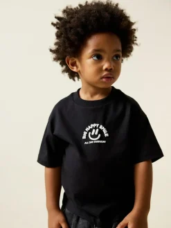 Online Next Black Smile Short Sleeve Small Graphic T-Shirt (3mths-7yrs)