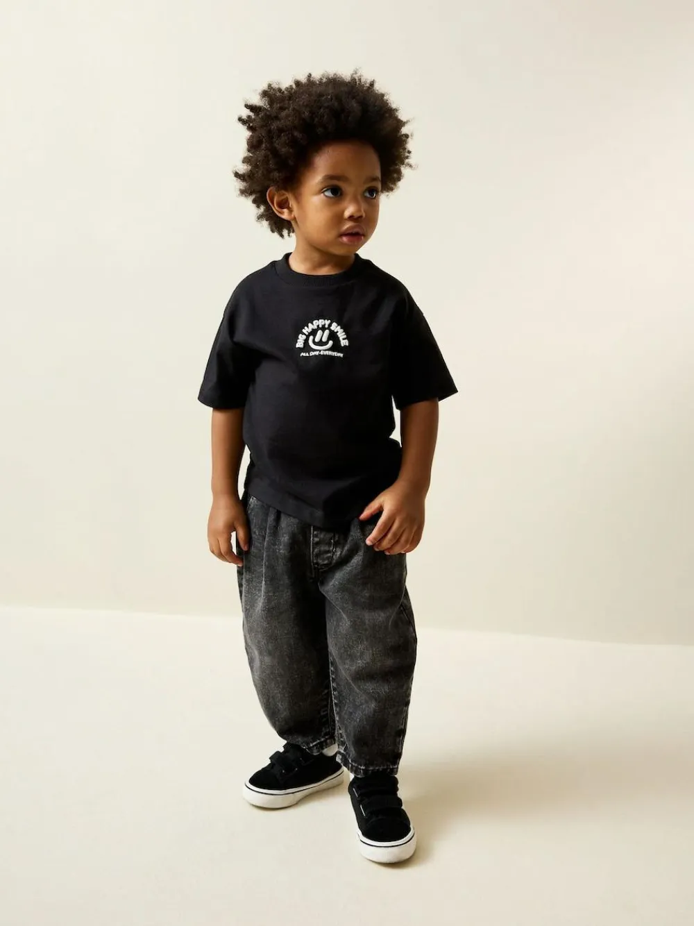 Online Next Black Smile Short Sleeve Small Graphic T-Shirt (3mths-7yrs)