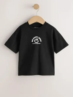 Online Next Black Smile Short Sleeve Small Graphic T-Shirt (3mths-7yrs)
