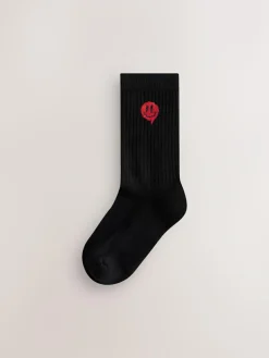 New Next Sport Rib Socks 5 Pack Black Smiley