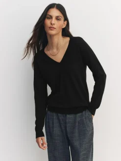 Next Black Soft Touch V-Neck Cotton Rich Jumpers 2 Pack^Women Knitwear|Knitwear