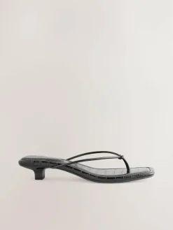 Next Black Square Toe Post Low Heels^Women Heels