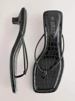 Next Black Square Toe Post Low Heels^Women Heels