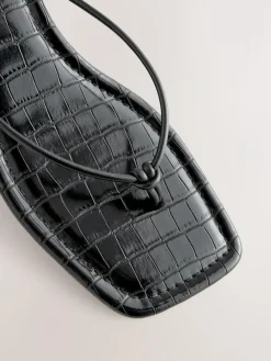 Next Black Square Toe Post Low Heels^Women Heels