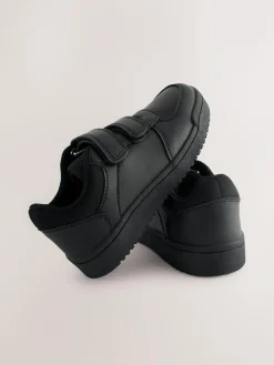 New Next Black Standard Fit (F) 3 Straps Touch Fastening School Shoes