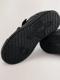 New Next Black Standard Fit (F) 3 Straps Touch Fastening School Shoes