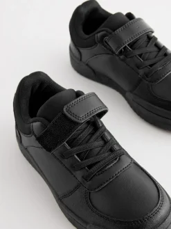 Next Black Standard Fit (F) 1 Strap Elastic Lace School Trainers^BOY Sneakers|School Shoes