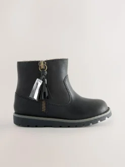 Best Next Black Standard Fit (F) Chelsea Zip Tassel Ankle Boots