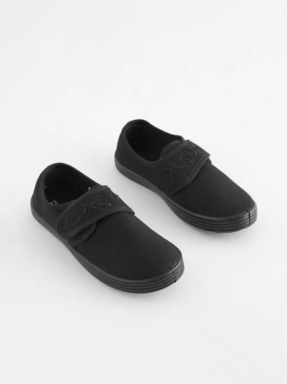 Next Black Standard Fit (F) Embroidered Strap School Plimsolls^ Shoes