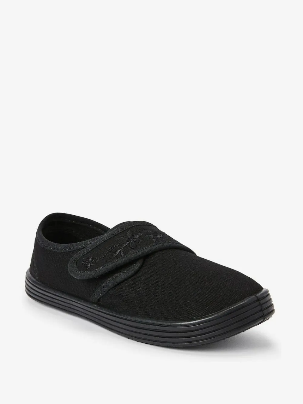 Next Black Standard Fit (F) Embroidered Strap School Plimsolls^ Shoes