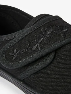 Next Black Standard Fit (F) Embroidered Strap School Plimsolls^ Shoes