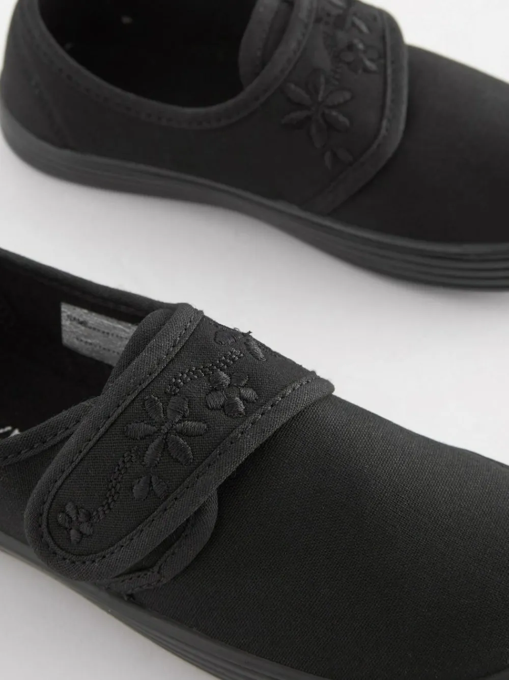 Next Black Standard Fit (F) Embroidered Strap School Plimsolls^ Shoes