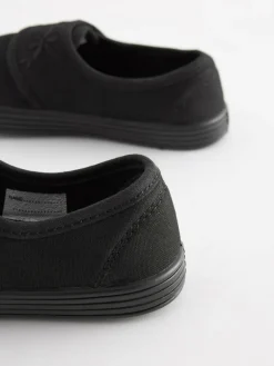 Next Black Standard Fit (F) Embroidered Strap School Plimsolls^ Shoes