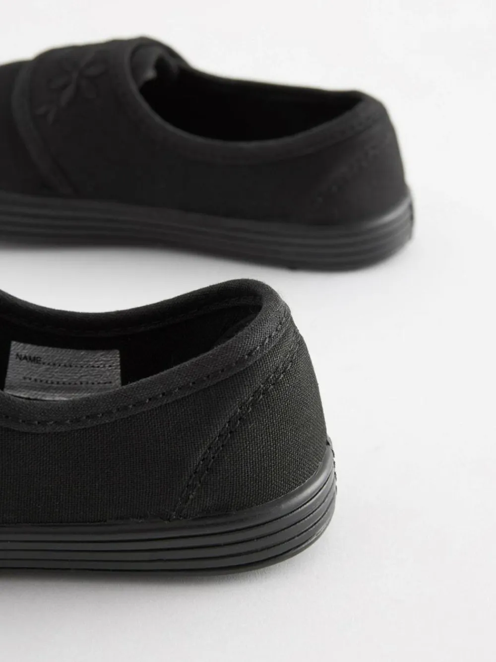 Next Black Standard Fit (F) Embroidered Strap School Plimsolls^ Shoes