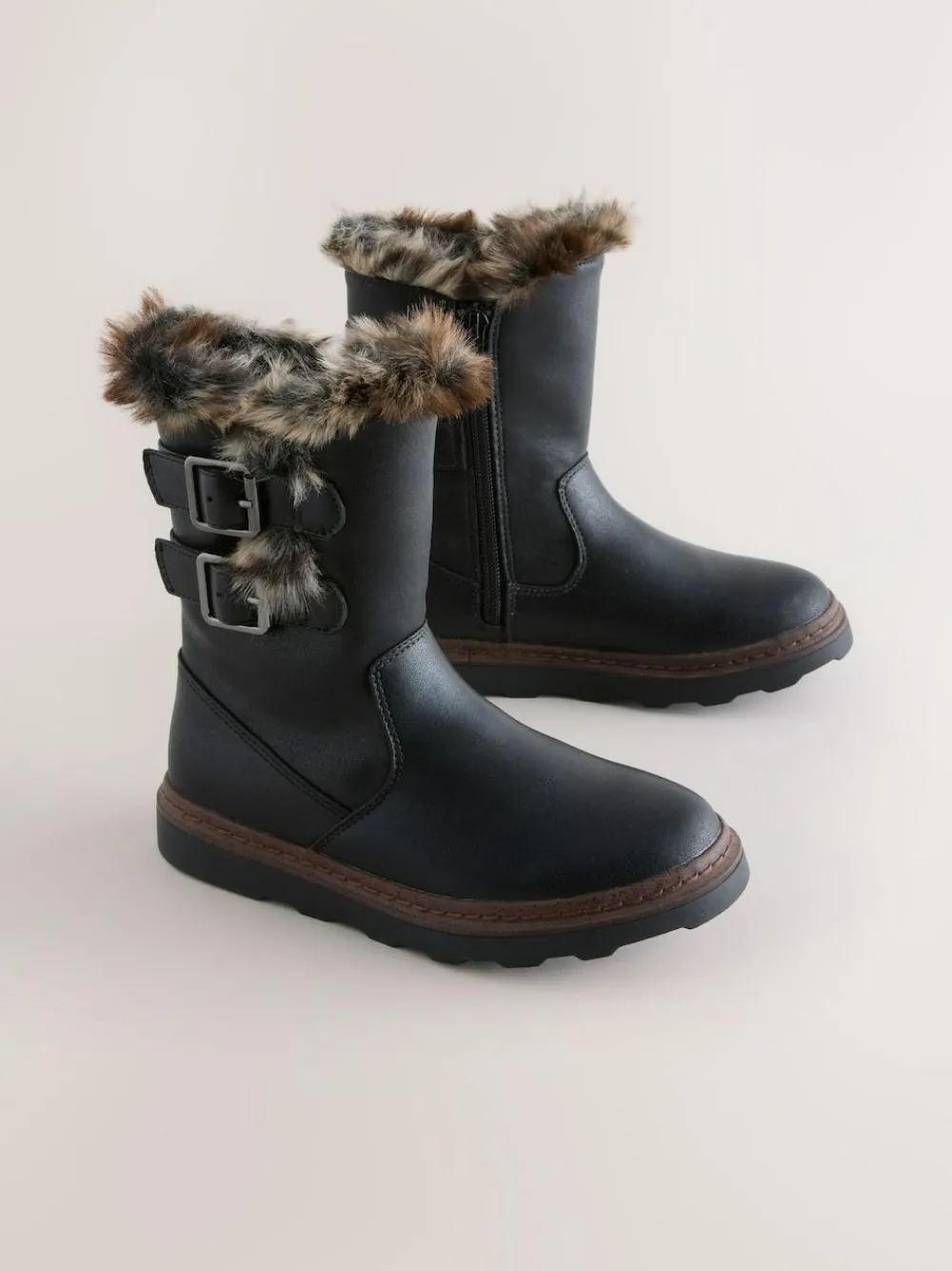 Sale Next Standard Fit (F) Faux Fur Lined Buckle Boots Black