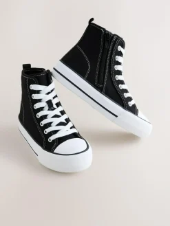 Sale Next Black Standard Fit (F) Lace Up High Top Trainers