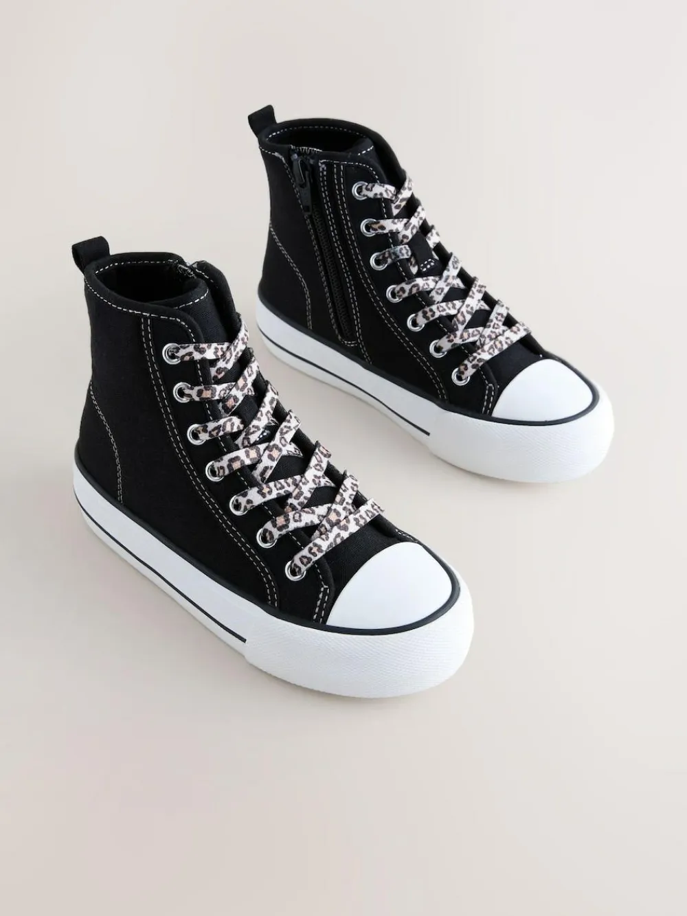 Sale Next Black Standard Fit (F) Lace Up High Top Trainers