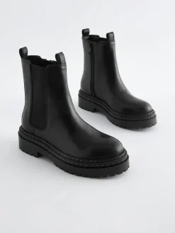 Sale Next Standard Fit (F) Leather Chunky Chelsea Boots Black