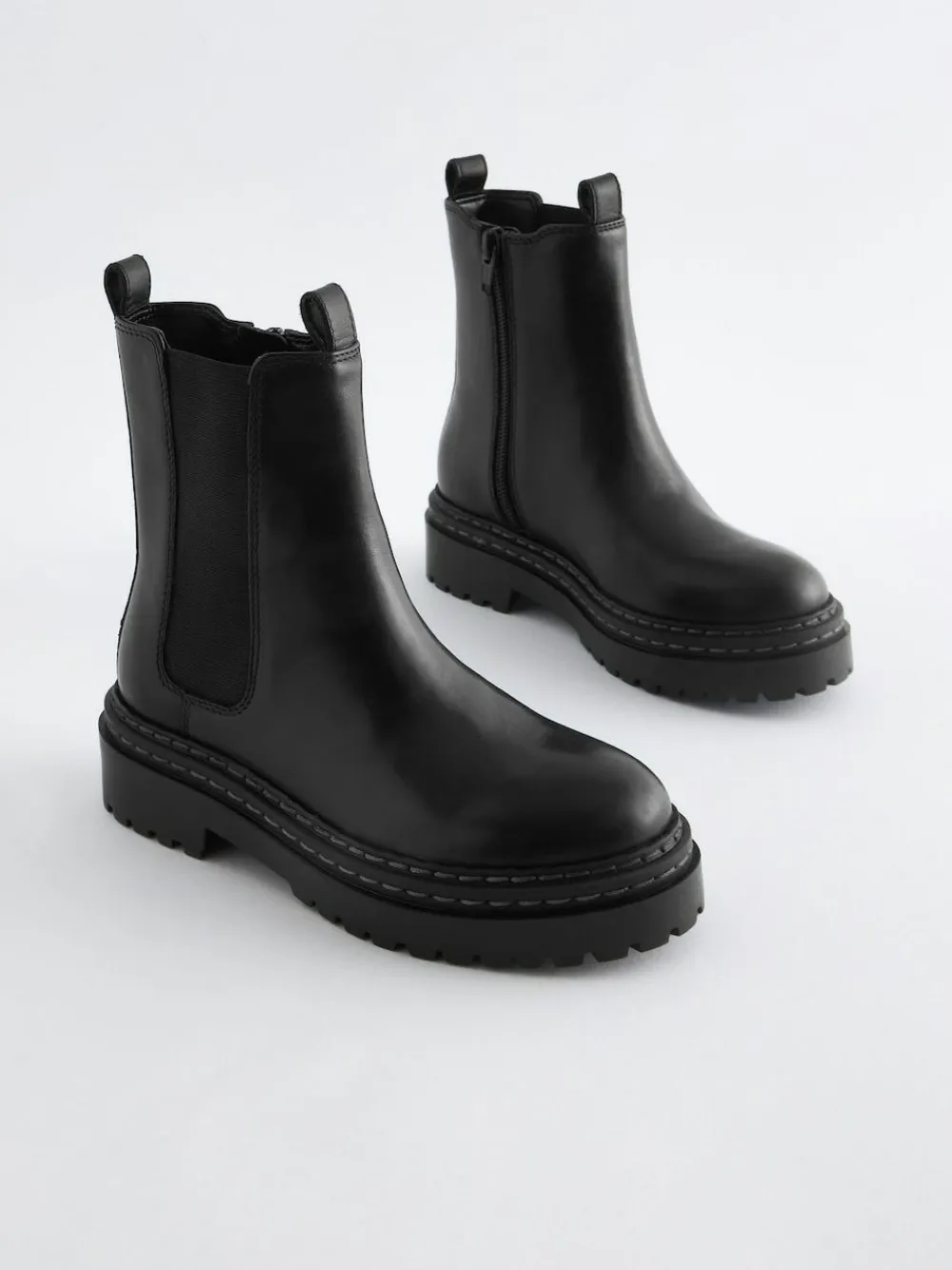 Sale Next Standard Fit (F) Leather Chunky Chelsea Boots Black