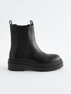 Sale Next Standard Fit (F) Leather Chunky Chelsea Boots Black